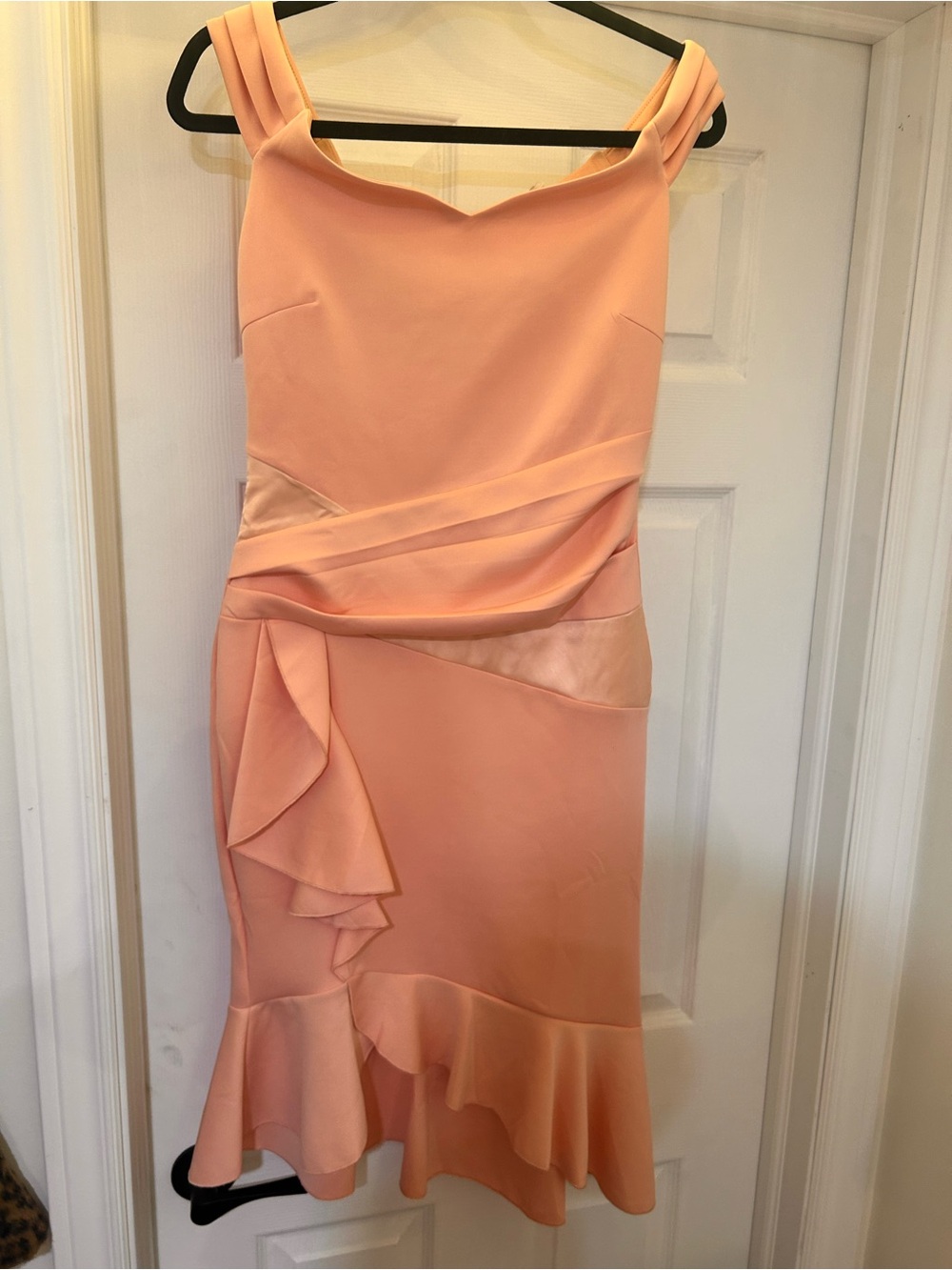 Elegant Peach Sleeveless Ruffle Midi Dress